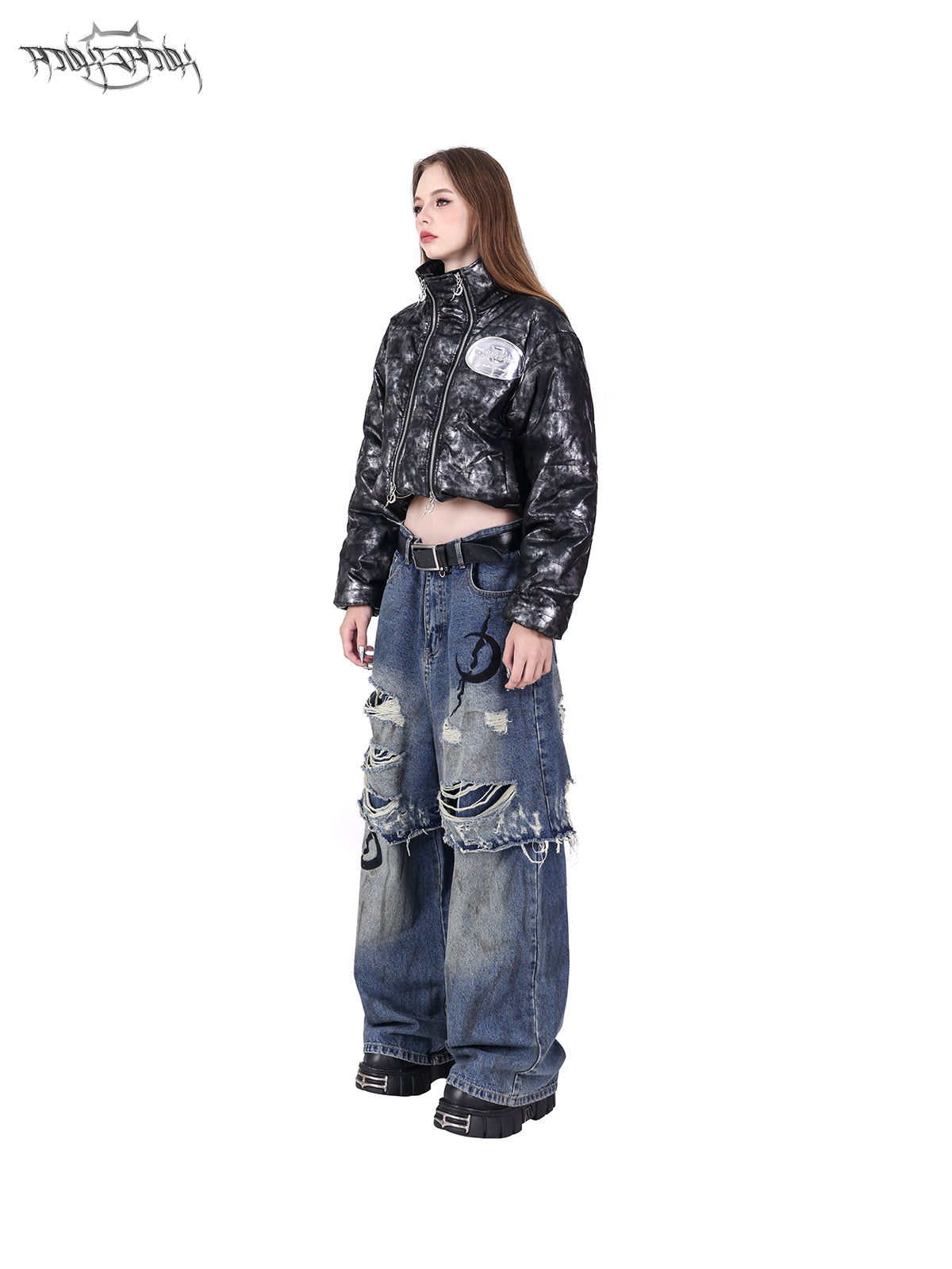 Doppelschicht Super Hole Loose Distressed Jeans