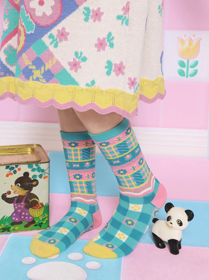 Cartoon Colorful Panda Mid-calf Socks Set