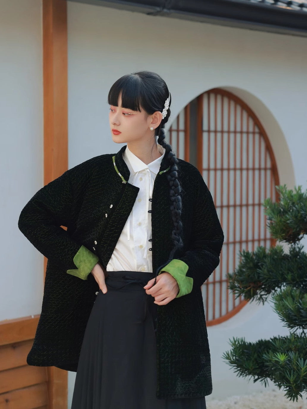 Velvet China Quilting Retro Wool Coat