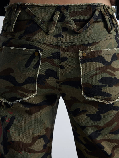 Low-waisted Camouflage Flared Pants