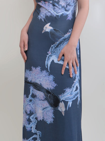 Double Bird Printed Slim Elastic Dress