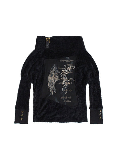 Printed Bat Sleeve Loose Knitted Top