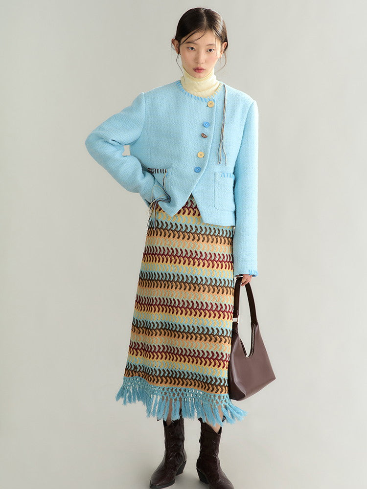 Crochet Colorful Nichi Tassel Knit Long-Skirt