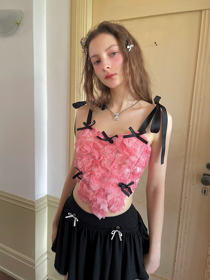 3D Flower Bowknot Strappy Vest