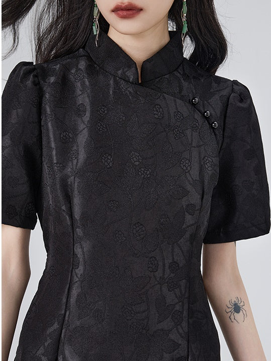 Short-sleeved Cheongsam Design Waist Dress