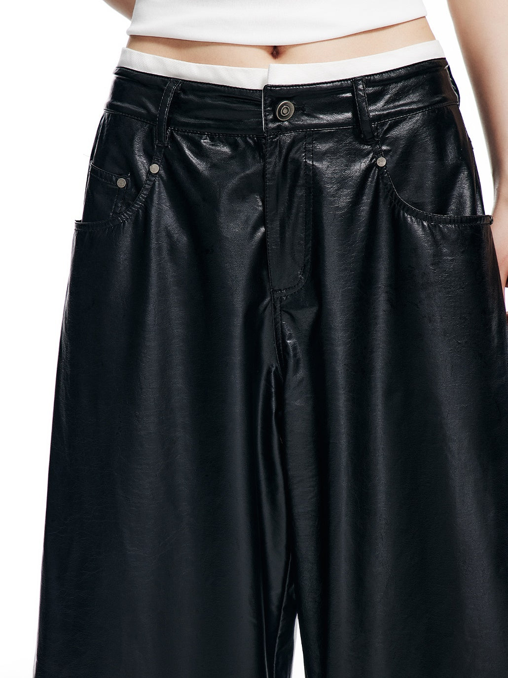 Oil Leather Street Wide-leg Trousers