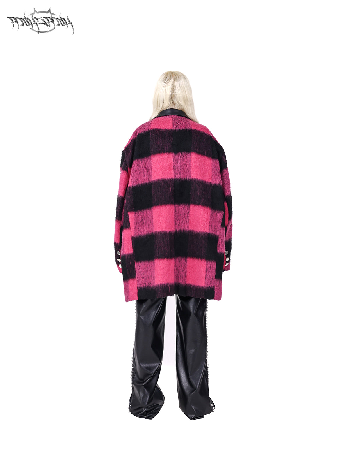 Plaid Leather Embroidered Shoulder Pads Genderless Coat