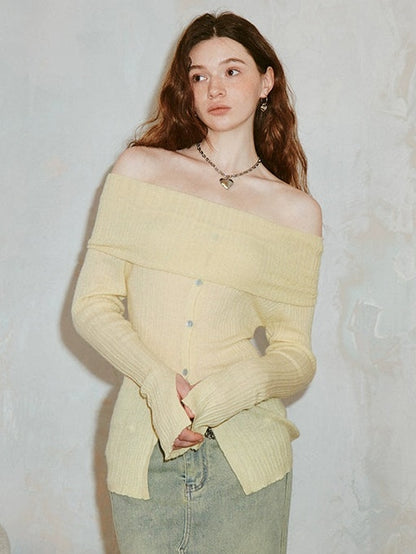 One-line Collar Off-Shoulder Sweater