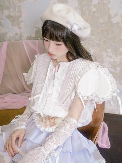 Three-dimensional Love Sleeve Bow Lace Girls Shirt