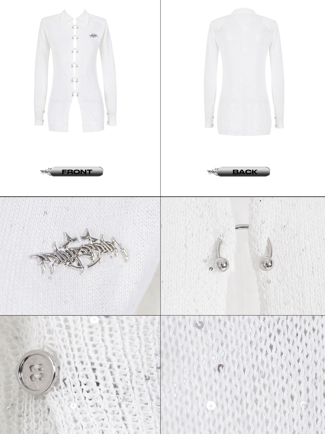 Metal Hanging Ring Shoulder Pads Sequined Knitted Top