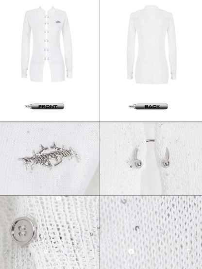 Metal Hanging Ring Shoulder Pads Sequined Knitted Top