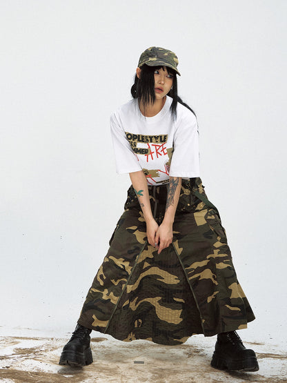 Camouflage Zipper Slit Work Maxi Skirt