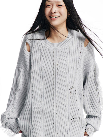 Lazy Style Leaky Shoulder Damaged Sweater