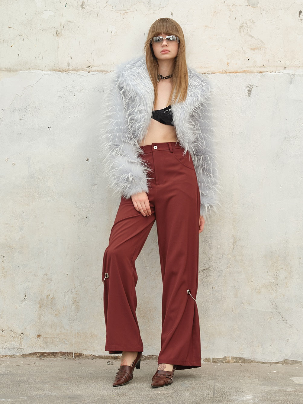 Pierced Draped Wide-leg Pants