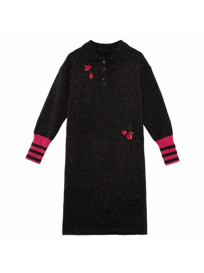 Cherry Polo Collar Knitted Dress