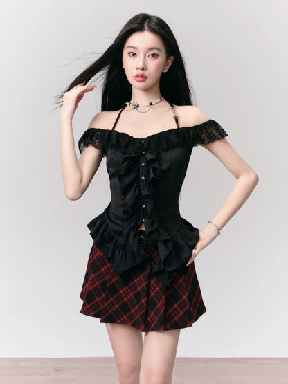 Checkered Pleated A-line Skirt