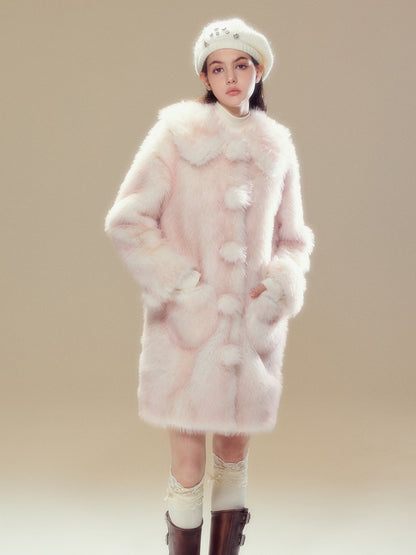 Gradient Doll Collar Fur Ball Imitation Fur Coat