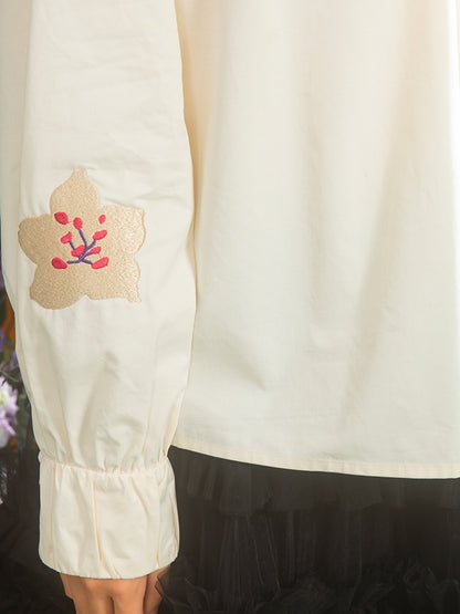 Cherry Blossom Embroidery Bottle-neck Shirt