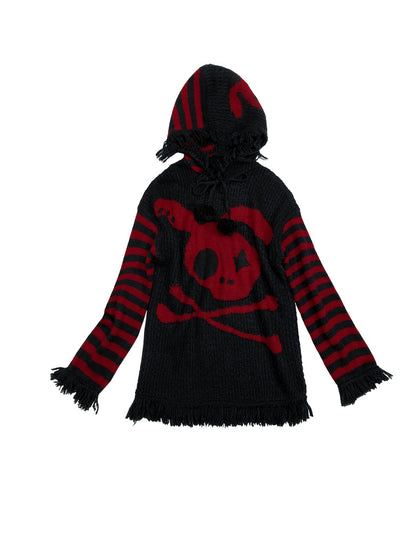 Skull Rabbit Loose Knitted Hooded Pullover