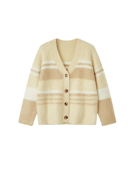 Contrast Border V-neck Knitted Cardigan