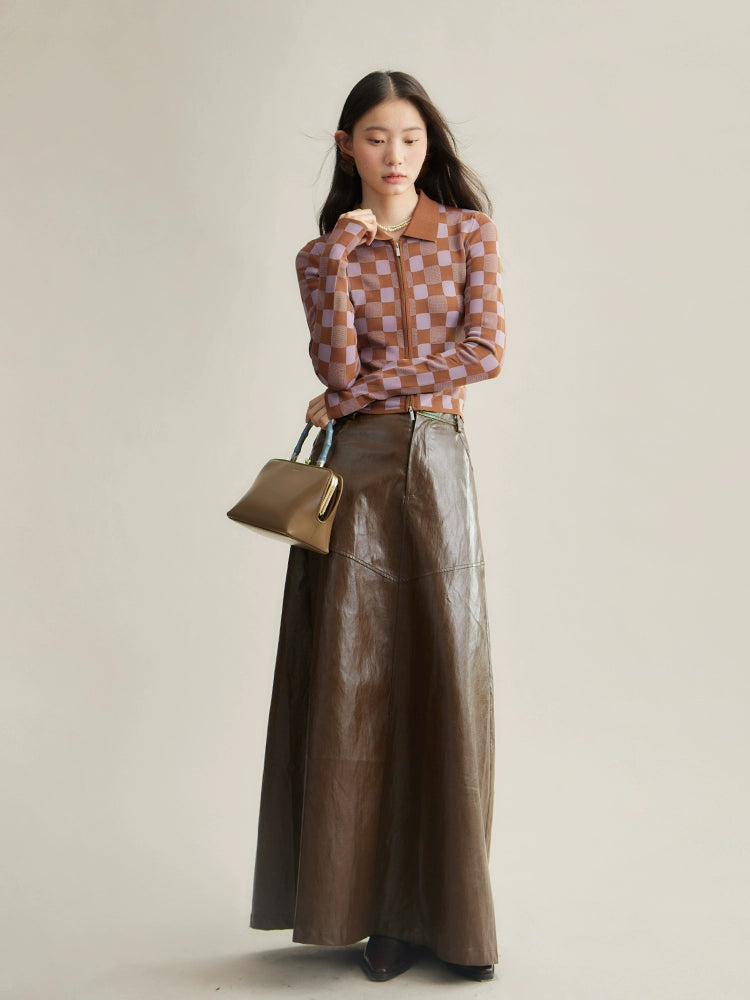 High Waist Straight PU Leather Skirt