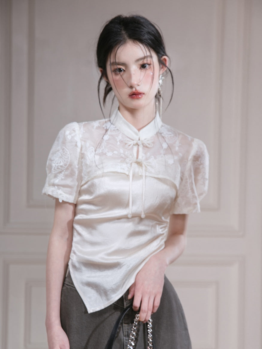 Butterfly New Chinese Style Super Short Top ＆ Camisole Set-up