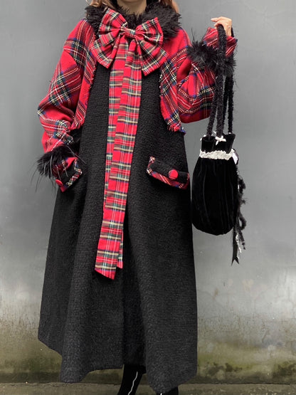 Retro Plaid Switching Long Coat