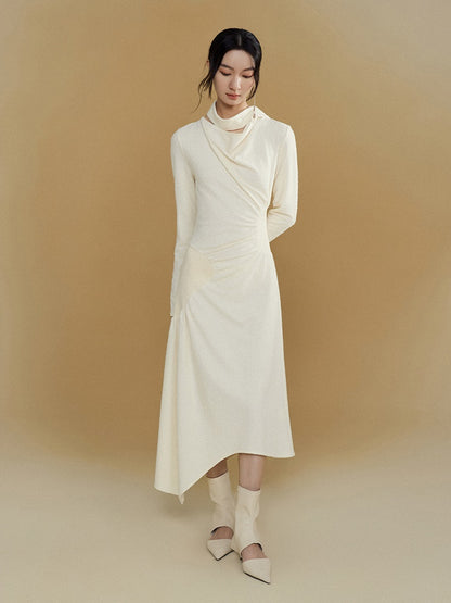 Gathered Spliced Swing Collar Dress