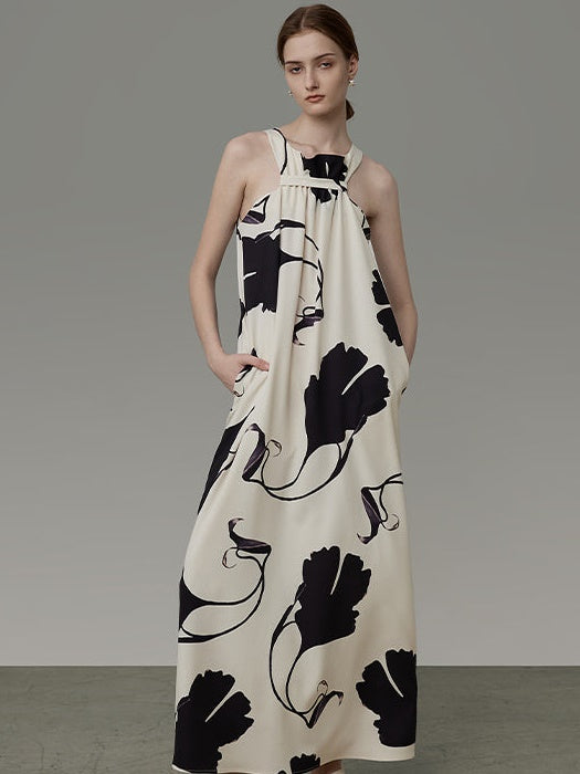 Maple Leaf Printed Sleeveless Dress