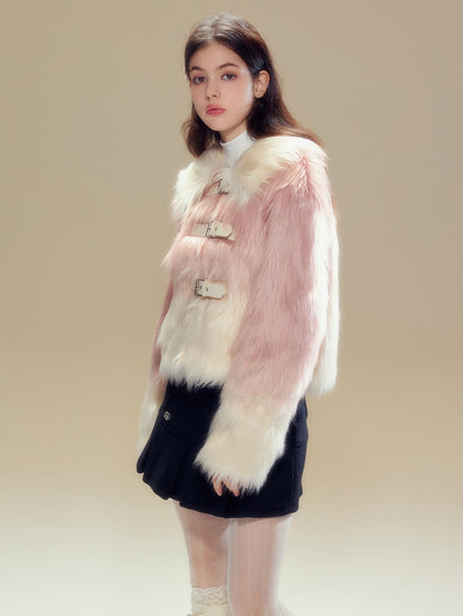 Gradient Long Hair Leather Buckle Friendly Fur Jacket