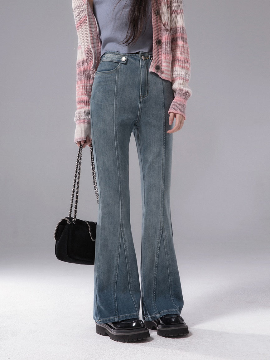 Elastic Denim Bell-bottom Pants