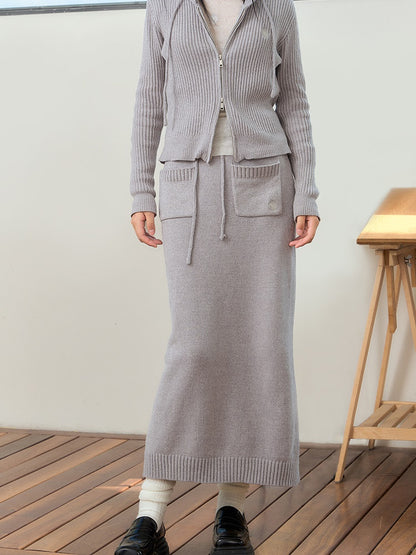 Relaxing Hooded Knitted Parka ＆ Skirt ＆ Pants