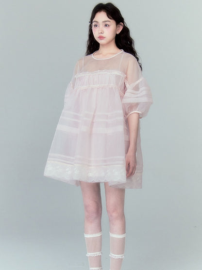 A-line Mesh Sheer Lace Hem Dress