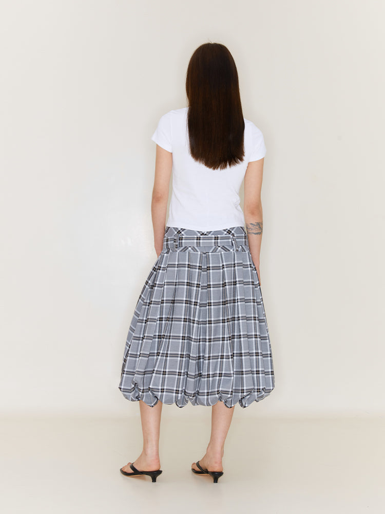 Retro Plaid Flower Bud Fluffy Skirt