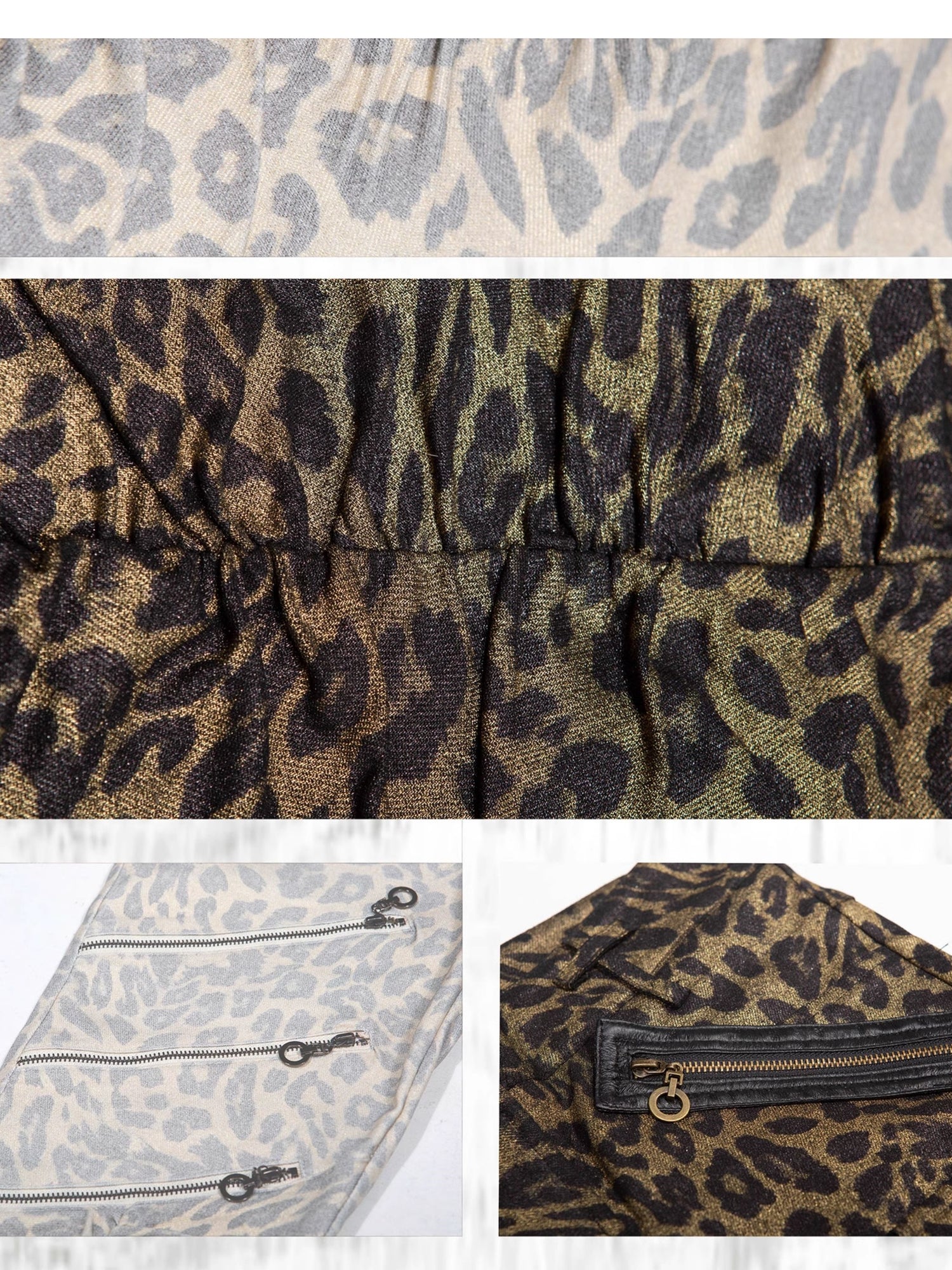 Leopard Print Punk Texture Low-waist Shirring Flared Pants