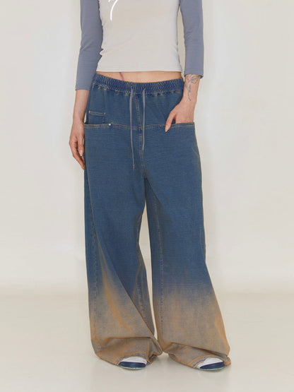 Schwere gewaschene Denim -Gradienten lose Hosen