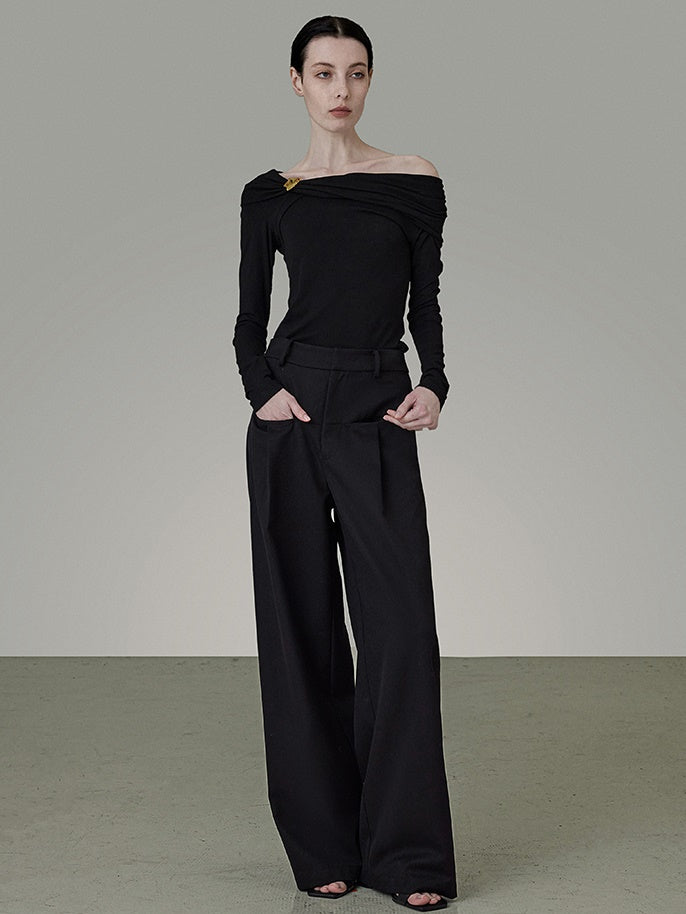 High Waist Front Pocket Drape Pants