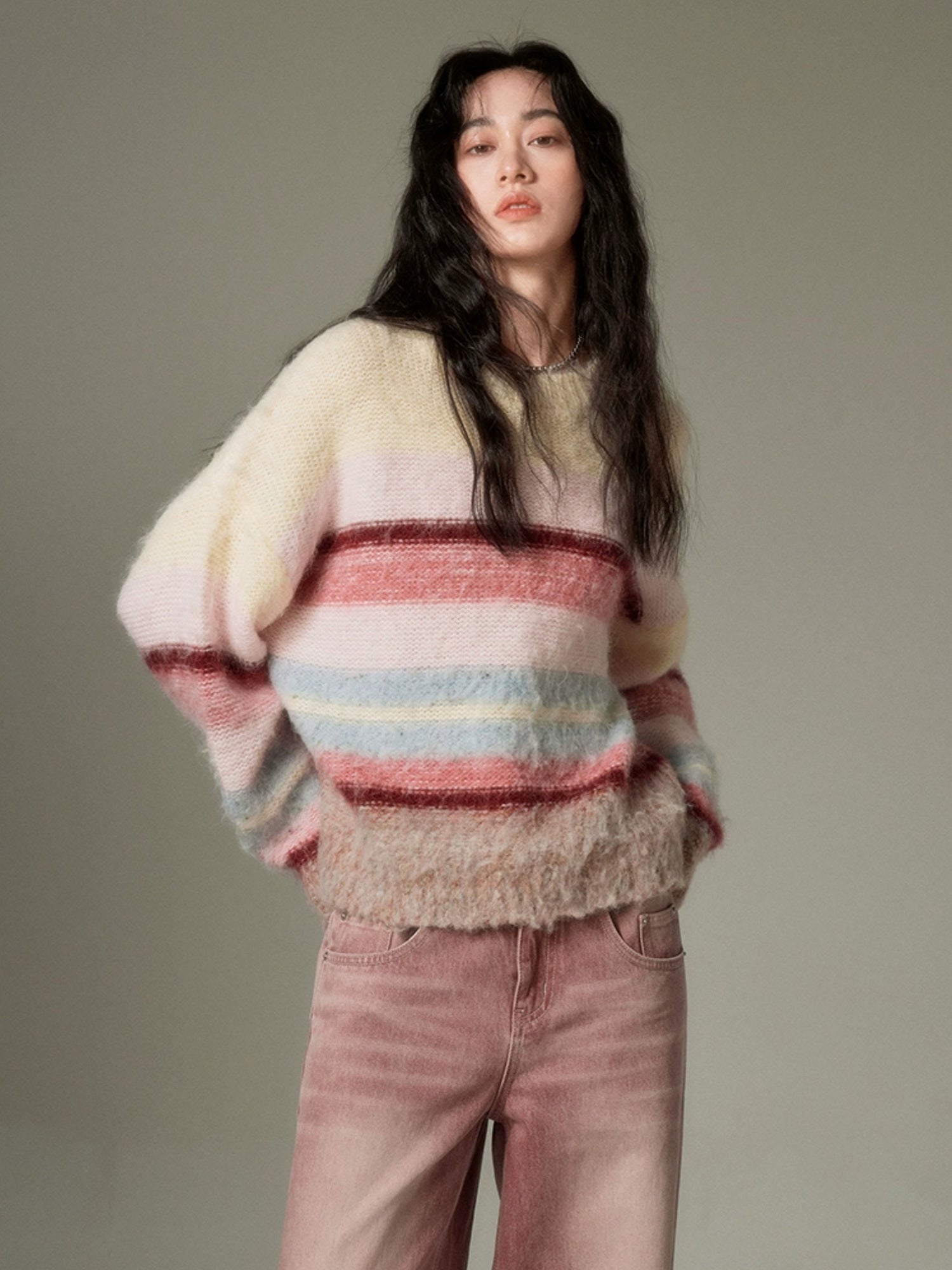 Colorful Border Round Neck Sweater