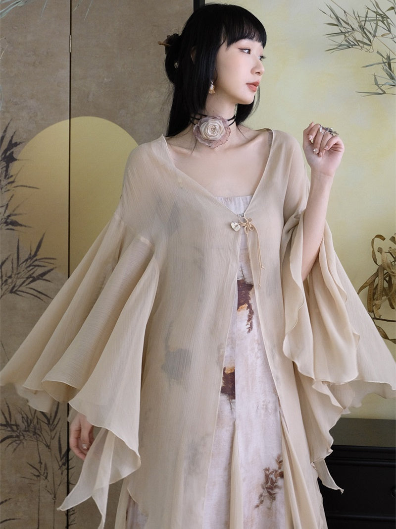 Chinese Chiffon Butterfly Sleeve Long Cardigan