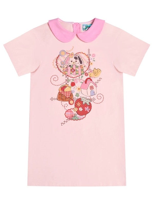 Doll Collar Printed Short-sleeved T-shirt One-piece