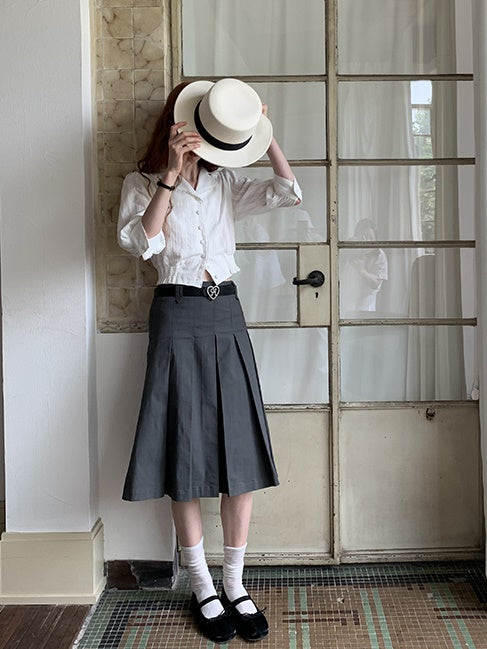 High-waisted A-line Pleated Skirt