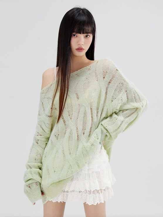 OverSize Hollow Boat-Neck Sweater