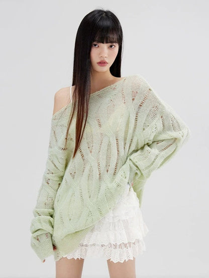 OverSize Hollow Boat-Neck Sweater