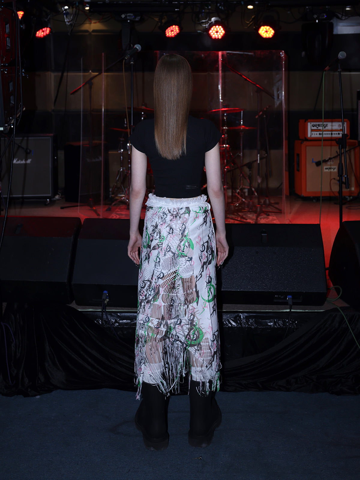 Printer Crushing Concept Mid-length Fringe Wrap Skirt