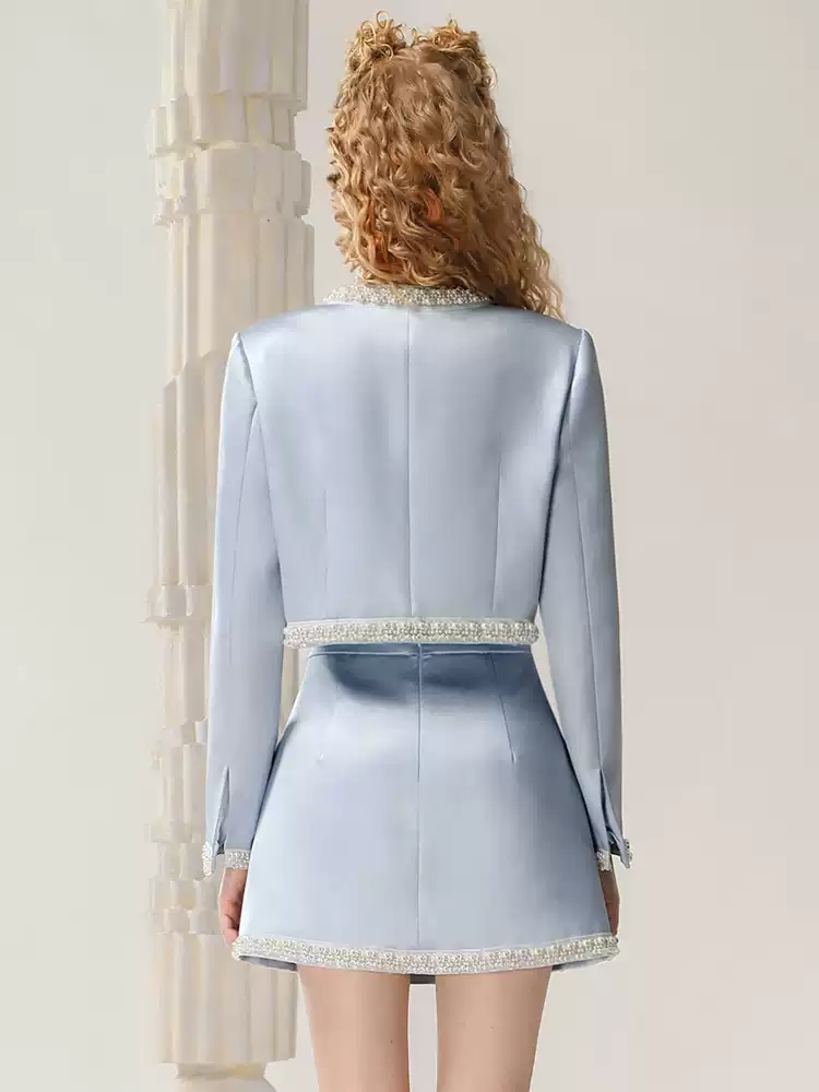 Jacket＆Mini-Skirt Suit Pearl Bijou Chic Set-Up