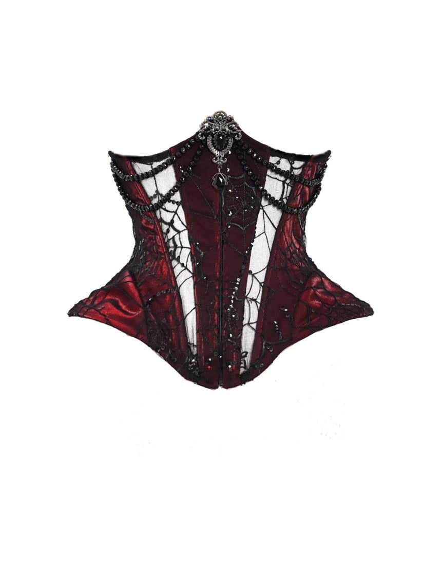 Gothic Velvet Fischknochen -Korsett &amp; Perlendekoration Camisole &amp; Tüll -Spitzen -Samtrock