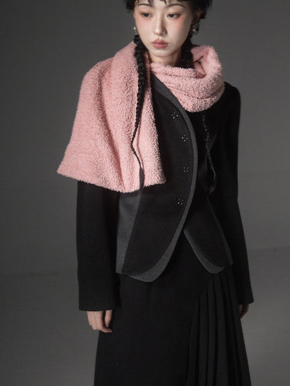 Detachable Velvet Scarf Splicing Short Coat