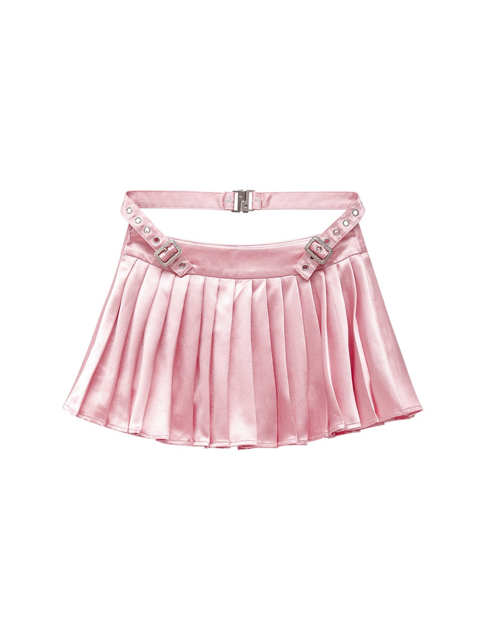 Shiny Suspender Top &amp; Low Waist Pleated Skirt