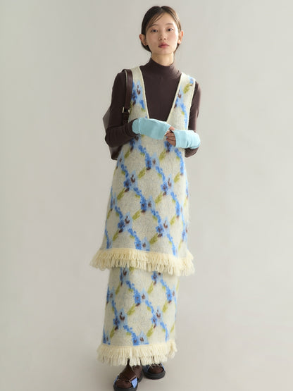 Knit Flower Retro Tassel V-Neck Long Dress