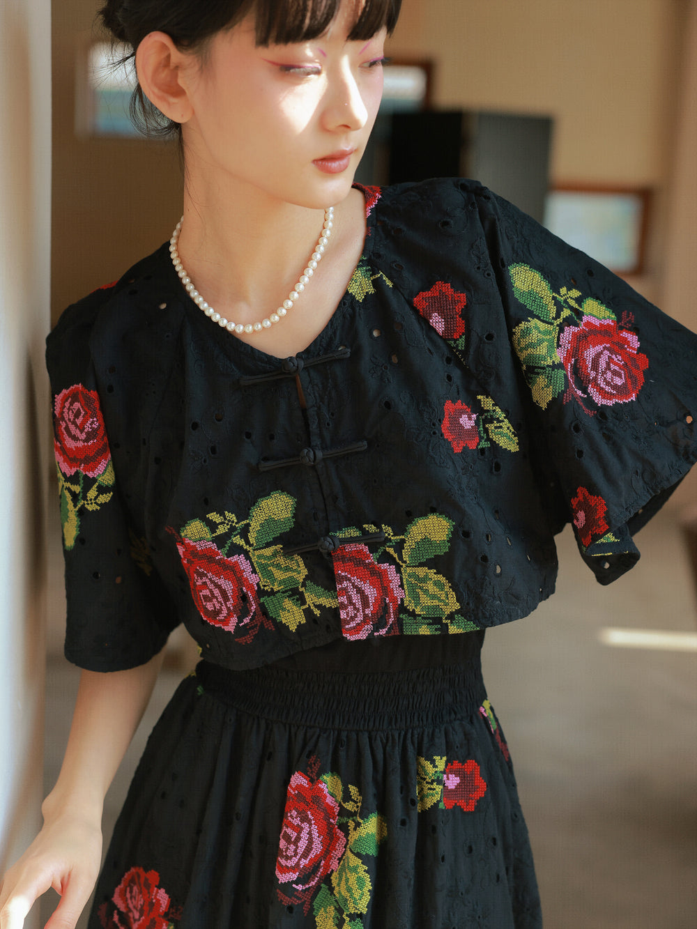 Red Peony Embroidery IMPROVED ONE-PIECE